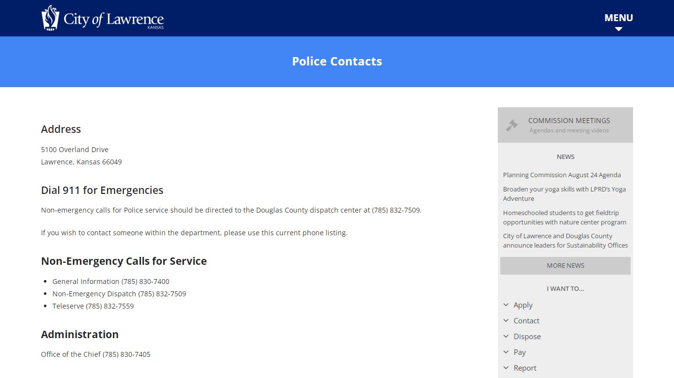 Police Contacts - City of Lawrence, Kansas